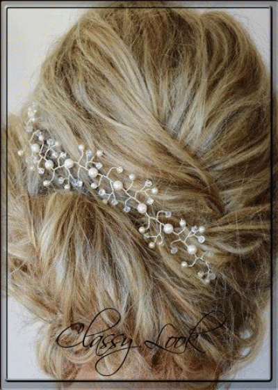 Кристална украса за коса с перли модел Bloom of Beauty - 25 см
